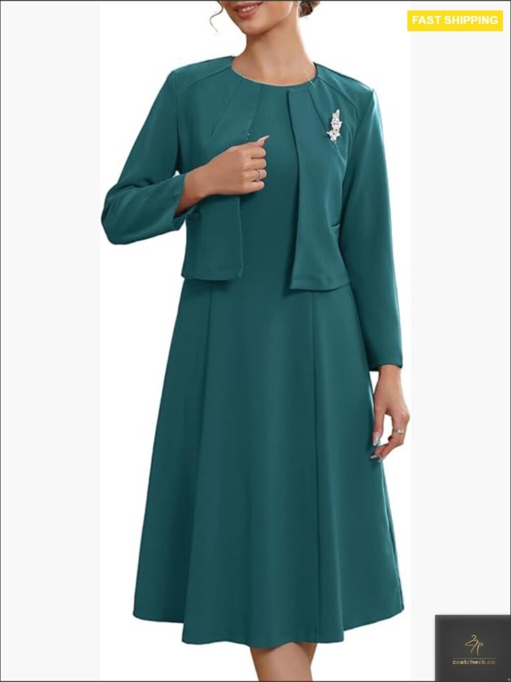 Sleeveless A-Line Crewneck Dress & Long Sleeve Cardigan Set Formal Crop Blazer